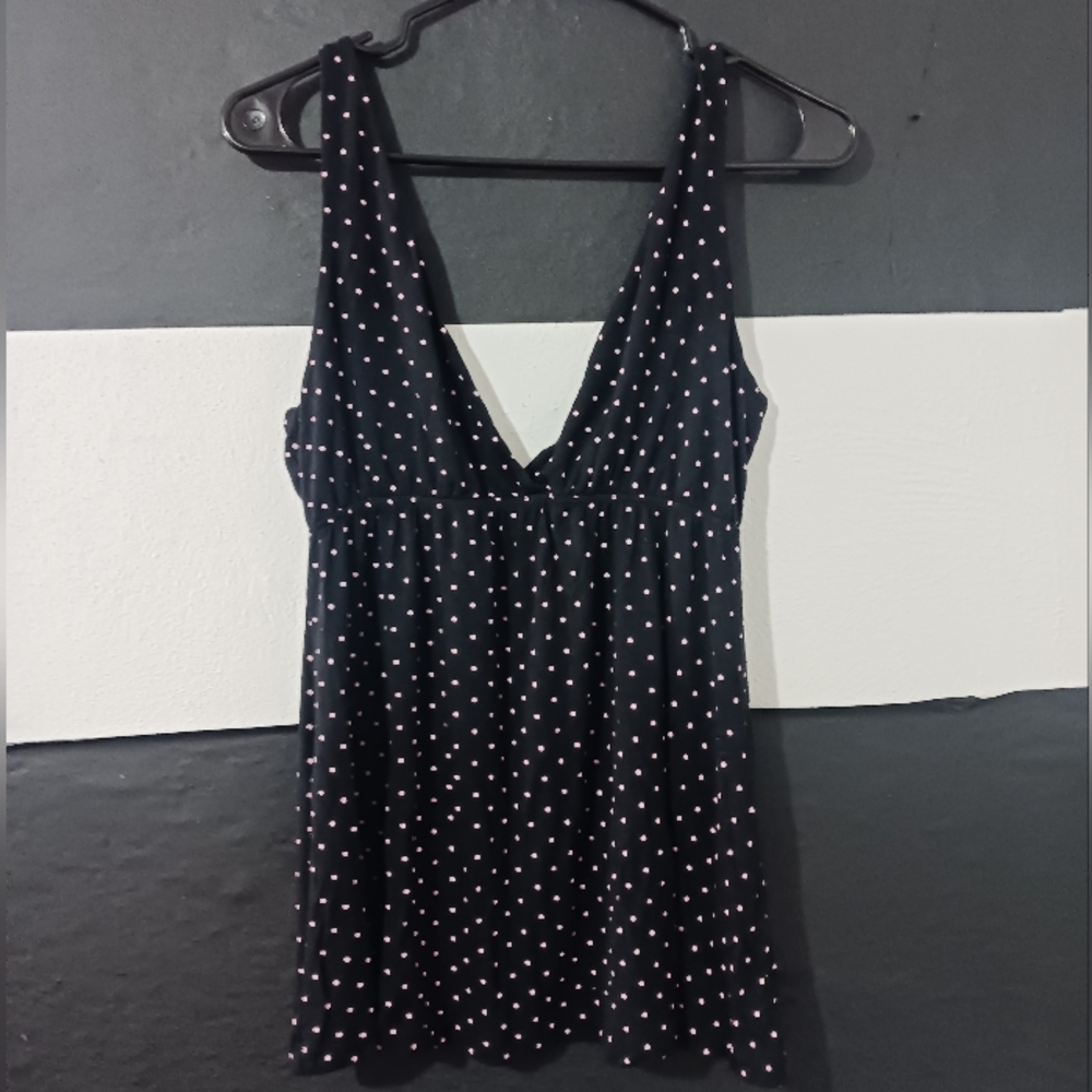 NEW Women Polka Dot Pink Black Cross V Neck Tank Top